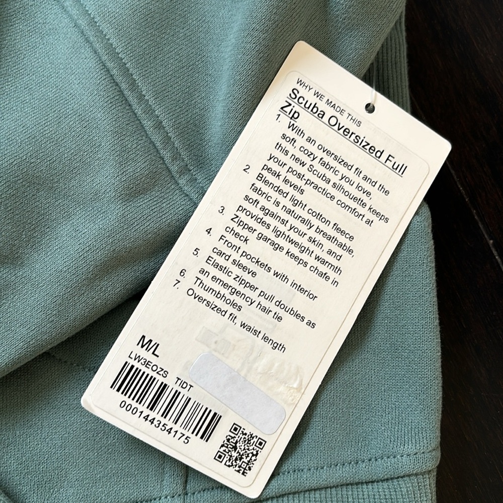 LULULEMON SCUBA OVERSIZED FULL ZIP SCUBA IN TIDEWATER TEAL SZ M/L NWT - Picture 9 of 11